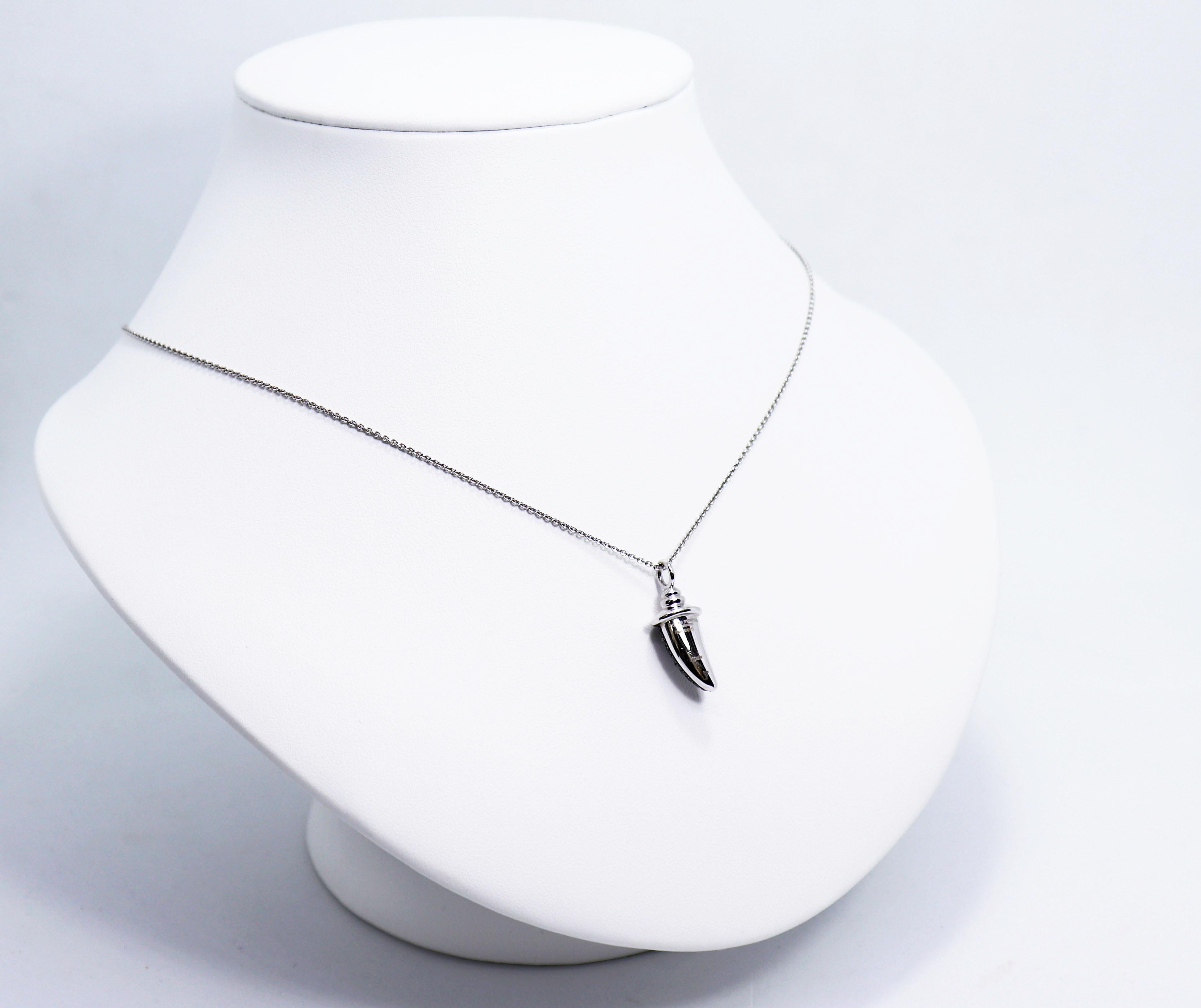 Round Cut Theo Fennell London 18 Carat White Gold and Black Diamond Horn Pendant and Chain