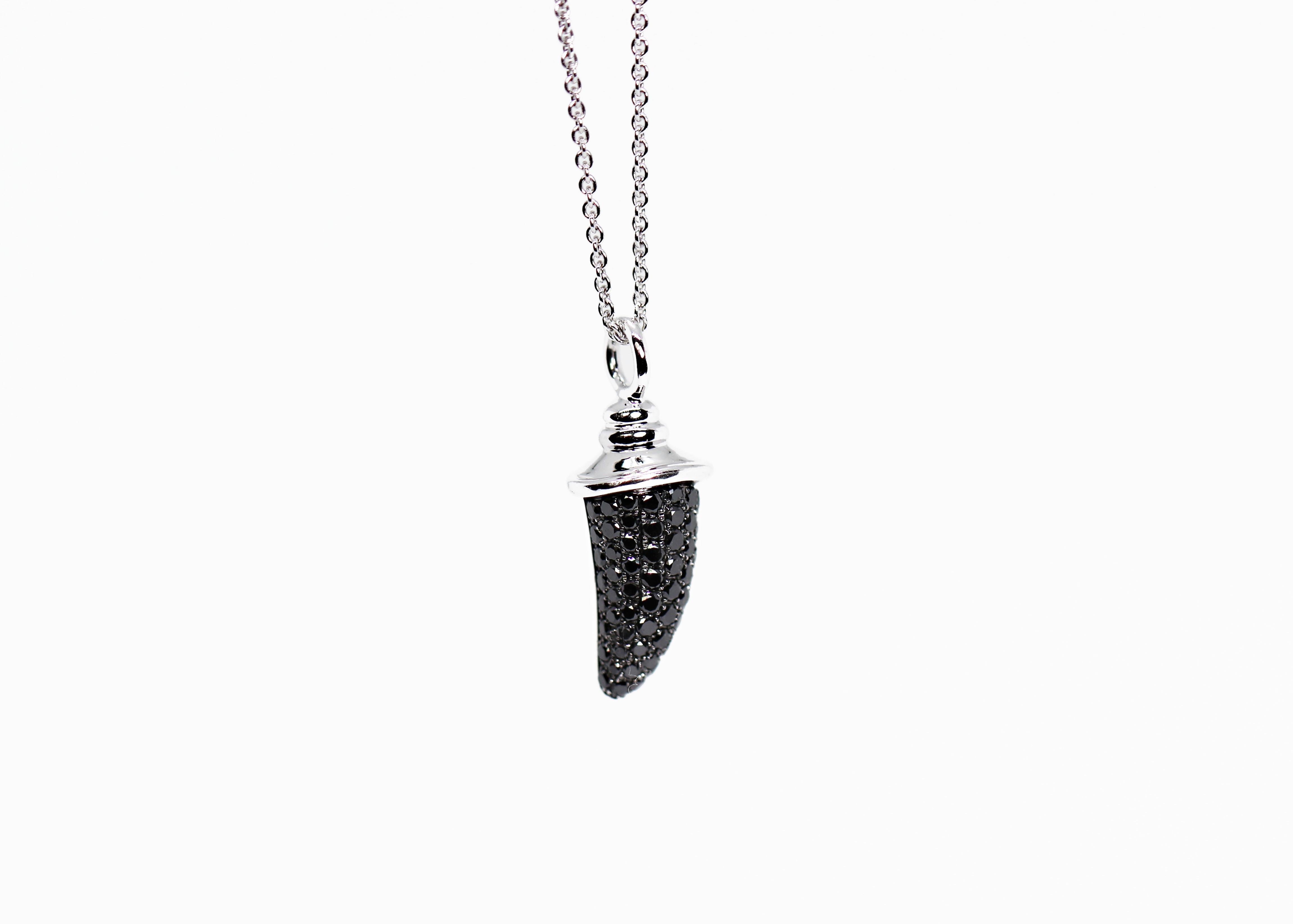 Theo Fennell London 18 Carat White Gold and Black Diamond Horn Pendant and Chain 1