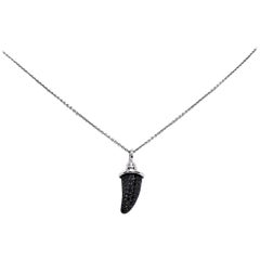 Theo Fennell London 18 Carat White Gold and Black Diamond Horn Pendant and Chain