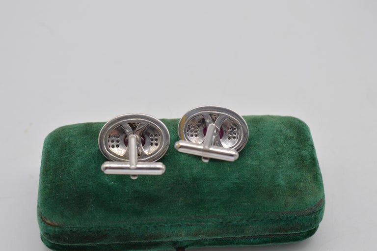 Theo Fennell Ruby and Diamond 18ct White Gold Cufflinks Maltese Cross Design For Sale 1