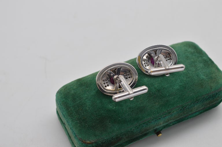 Theo Fennell Ruby and Diamond 18ct White Gold Cufflinks Maltese Cross Design For Sale 2