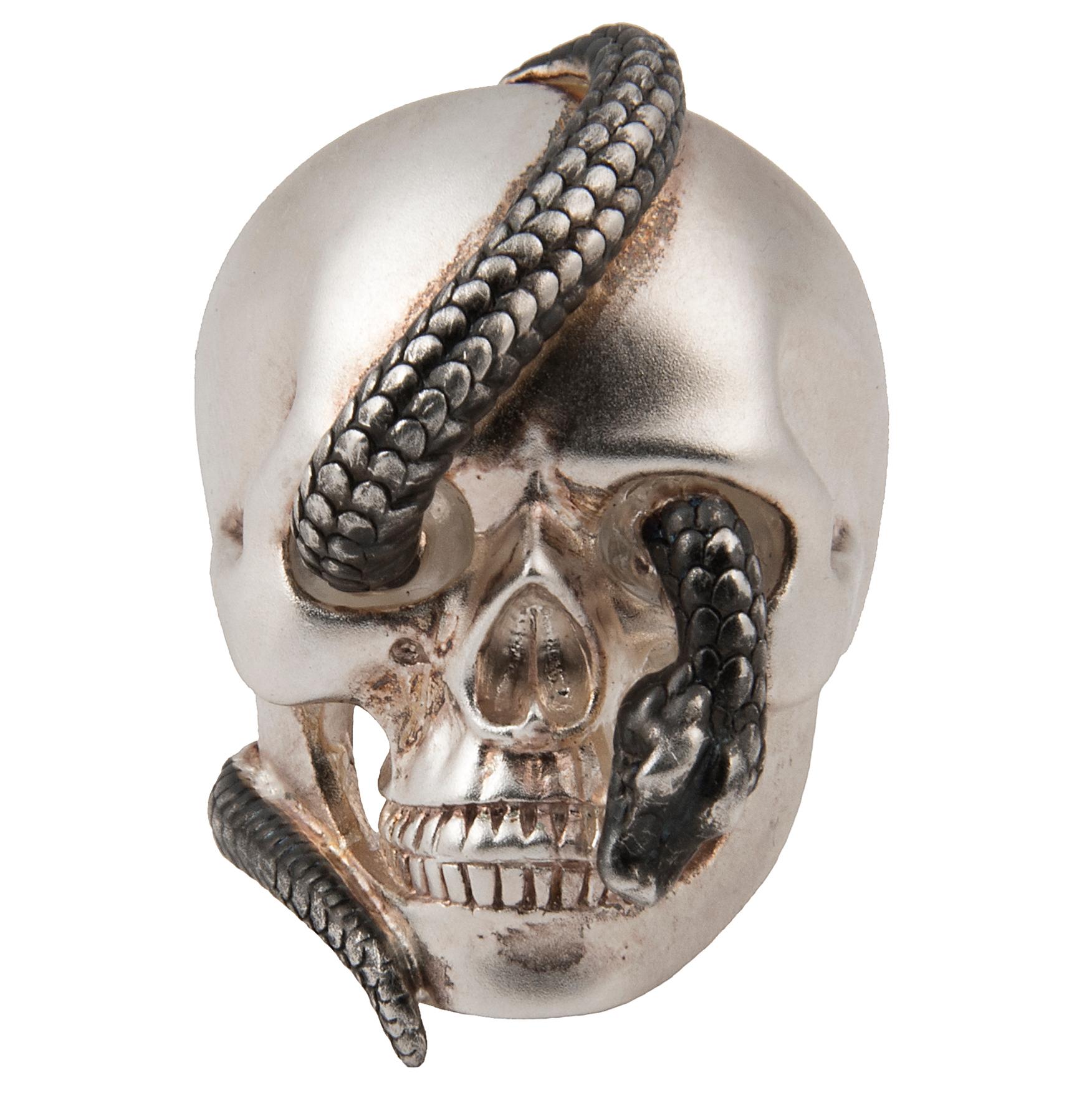 Theo Fennell Silver and Black Enamel Skull Ring For Sale