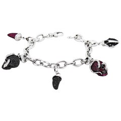 Theo Fennell Skull and Horn Charm Ruby and Diamond 18 Carat Gold Bracelet