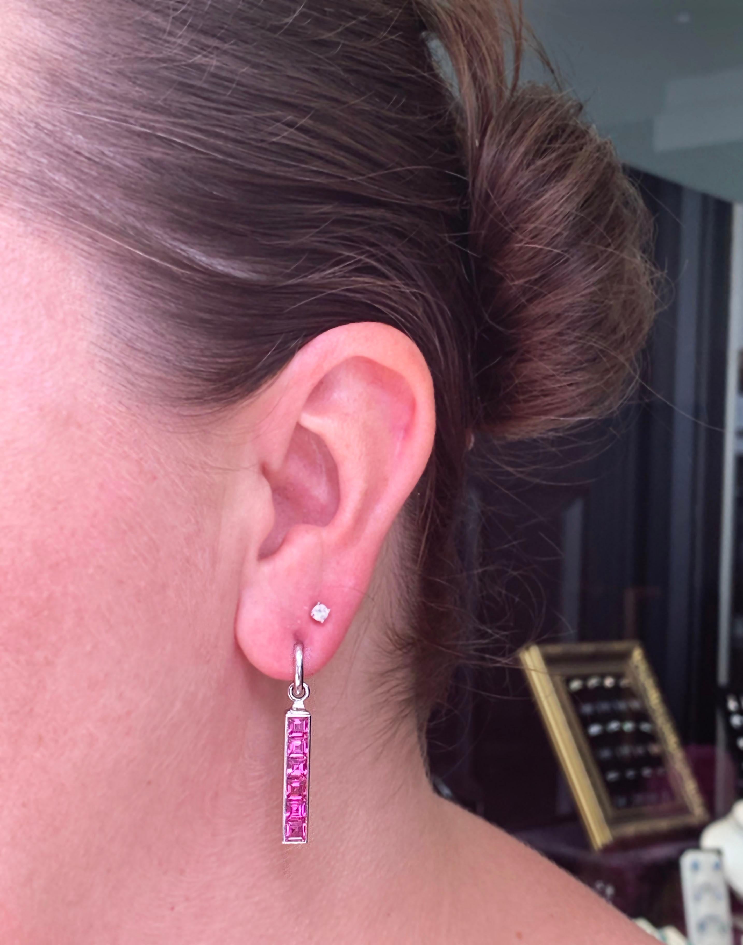 Modern Theo Fennell Tourmaline Strip 18 Carat White Gold Drop Earrings