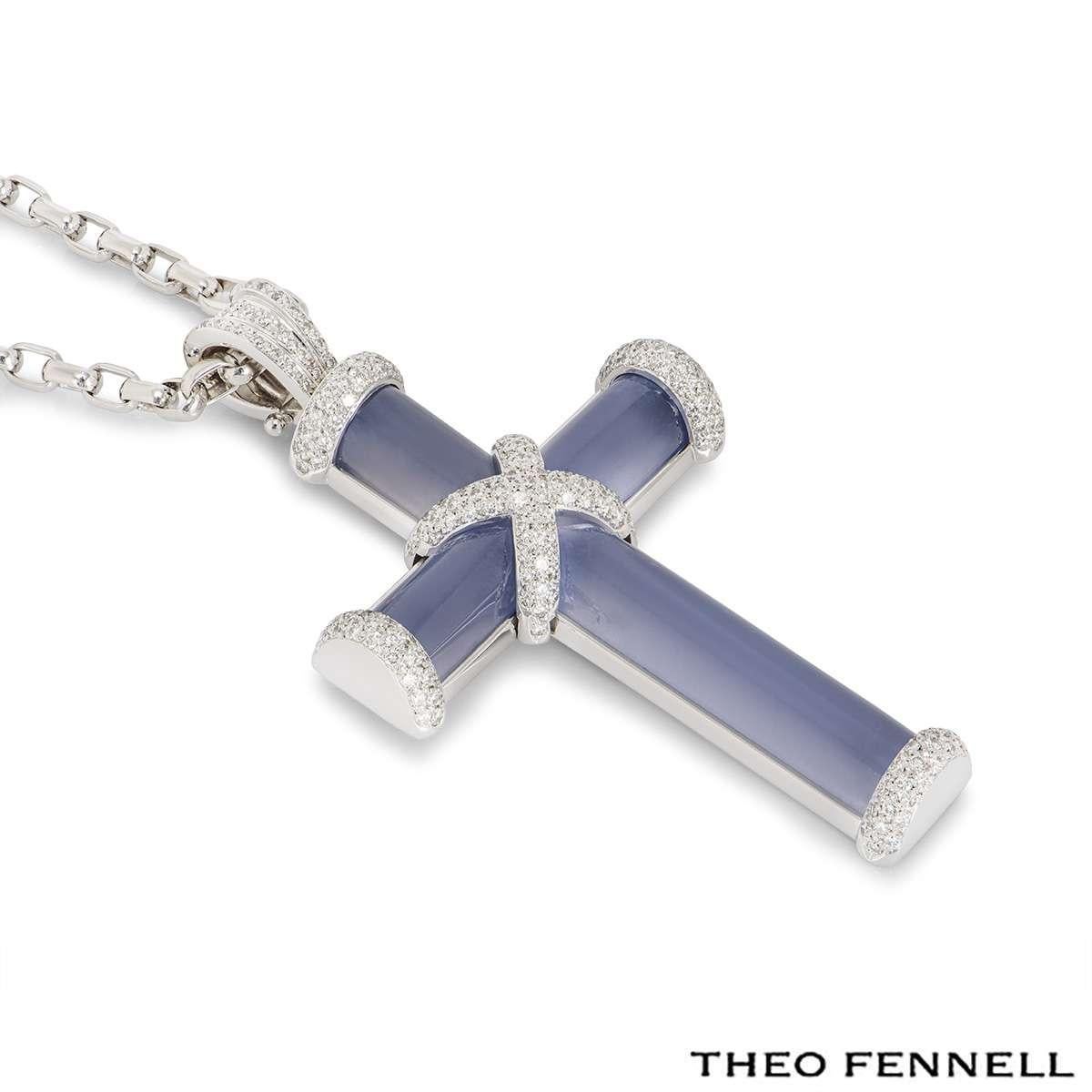 Round Cut Theo Fennell White Gold Cross Pendant