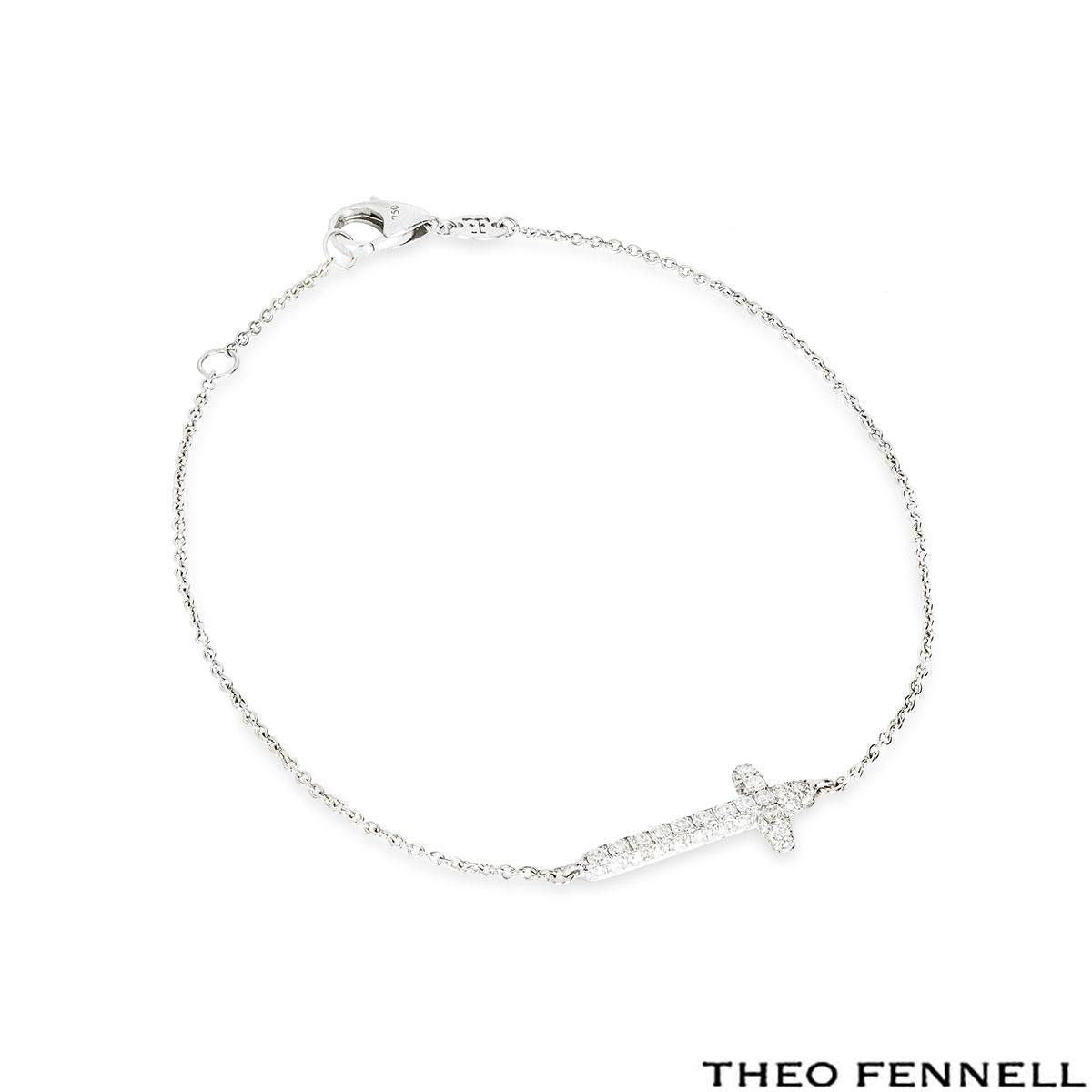 Round Cut Theo Fennell White Gold Diamond Cross Bracelet 0.45ct TDW For Sale