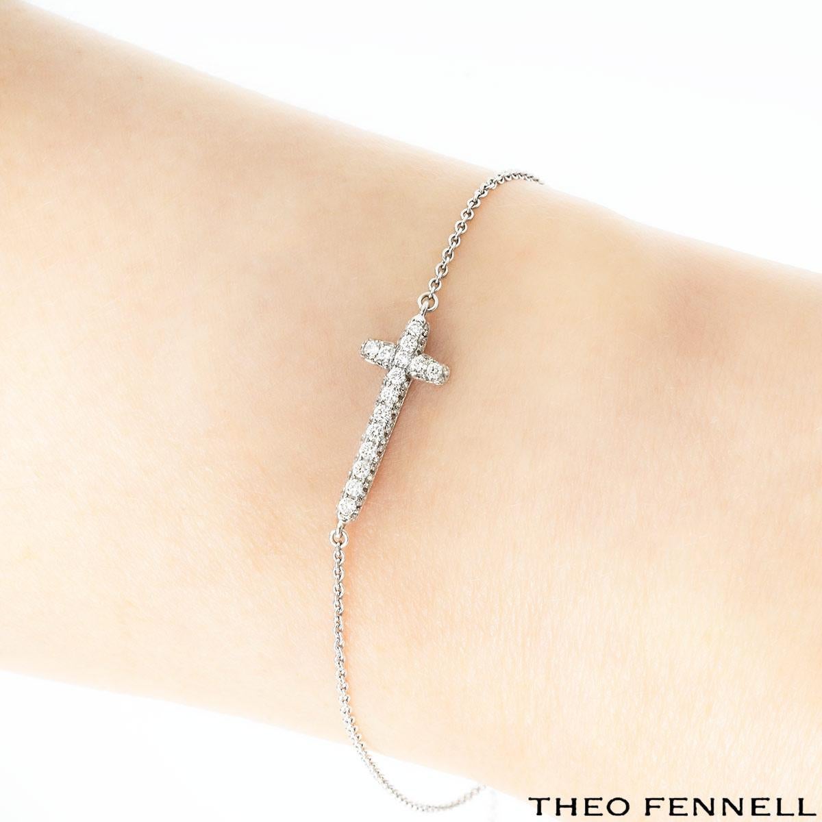 Women's Theo Fennell White Gold Diamond Cross Bracelet 0.45ct TDW For Sale