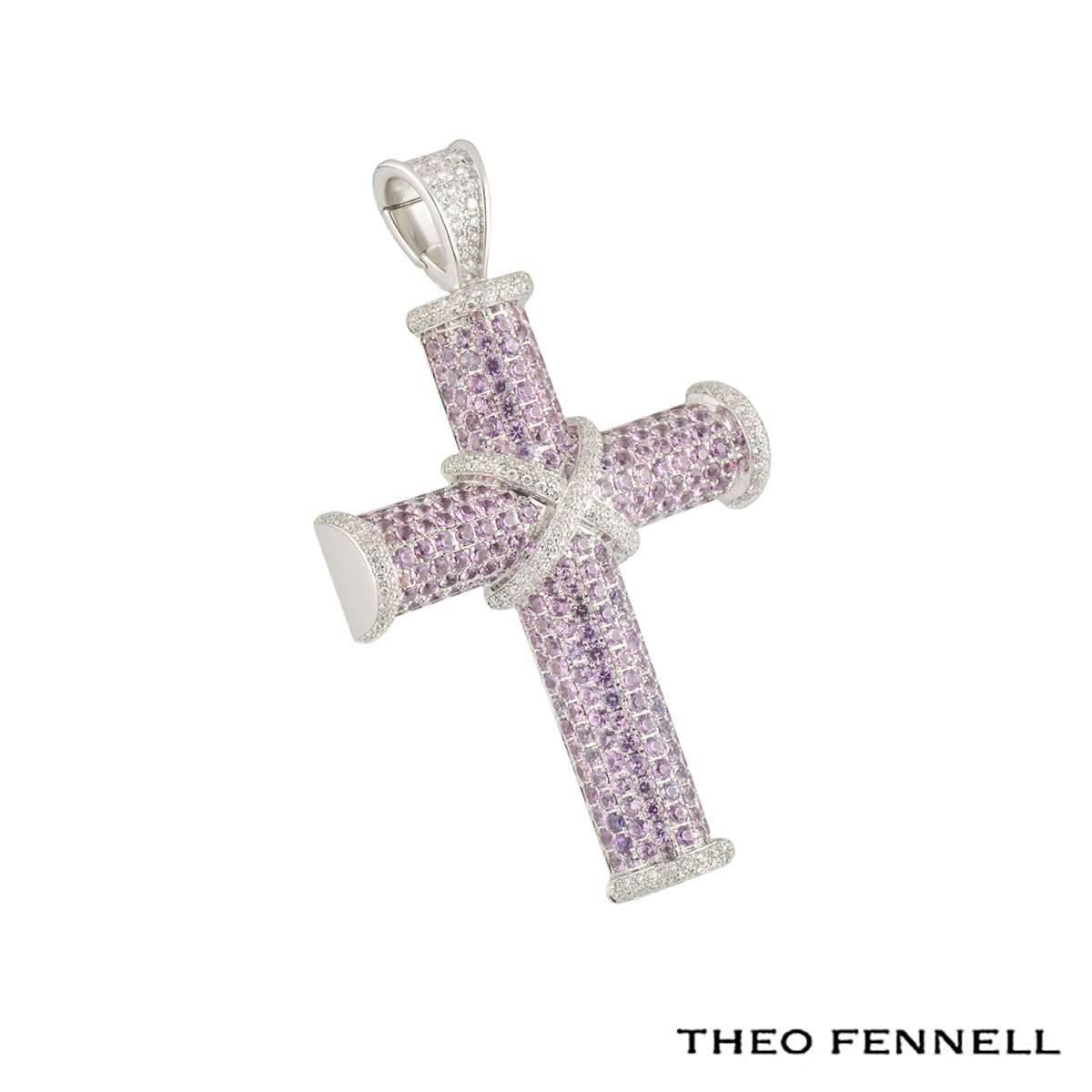 Theo Fennell White Gold Pink Sapphire and Diamond Cross Pendant In New Condition In London, GB