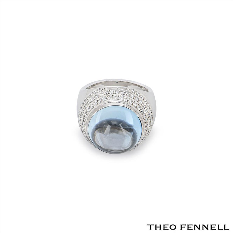 Cabochon Theo Fennell White Gold Whisper Diamond & Aquamarine Ring For Sale