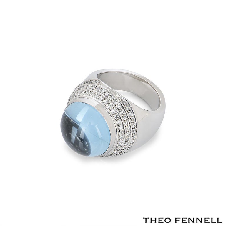 Theo Fennell White Gold Whisper Diamond & Aquamarine Ring In Excellent Condition For Sale In London, GB