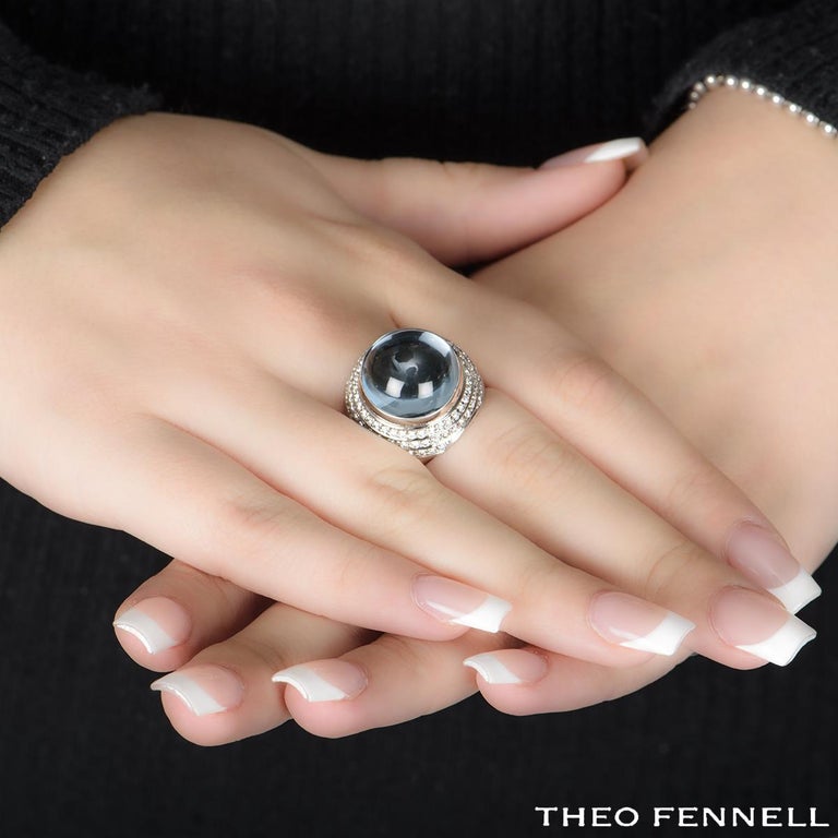 Women's or Men's Theo Fennell White Gold Whisper Diamond & Aquamarine Ring For Sale