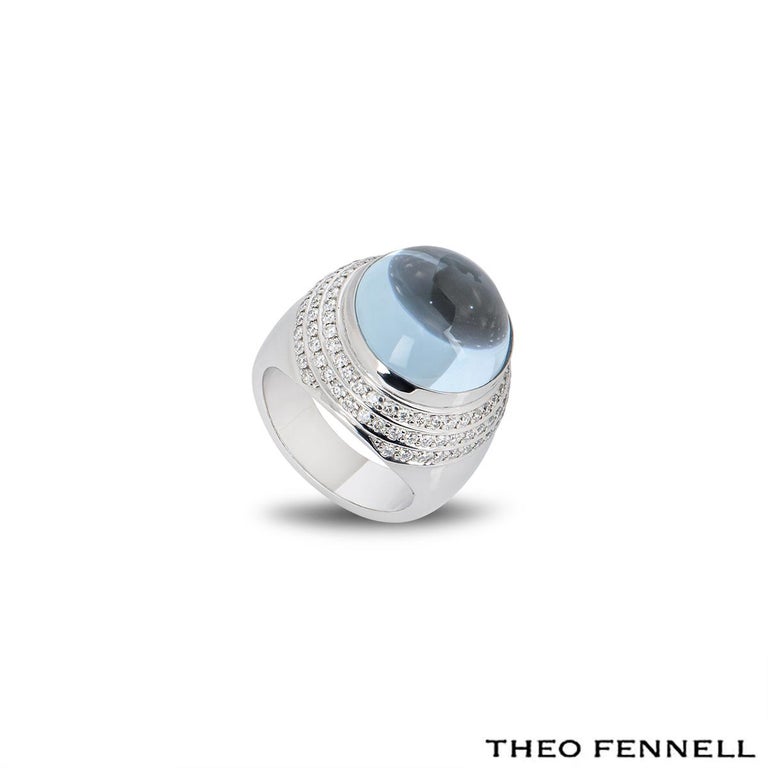 Theo Fennell White Gold Whisper Diamond & Aquamarine Ring For Sale 2