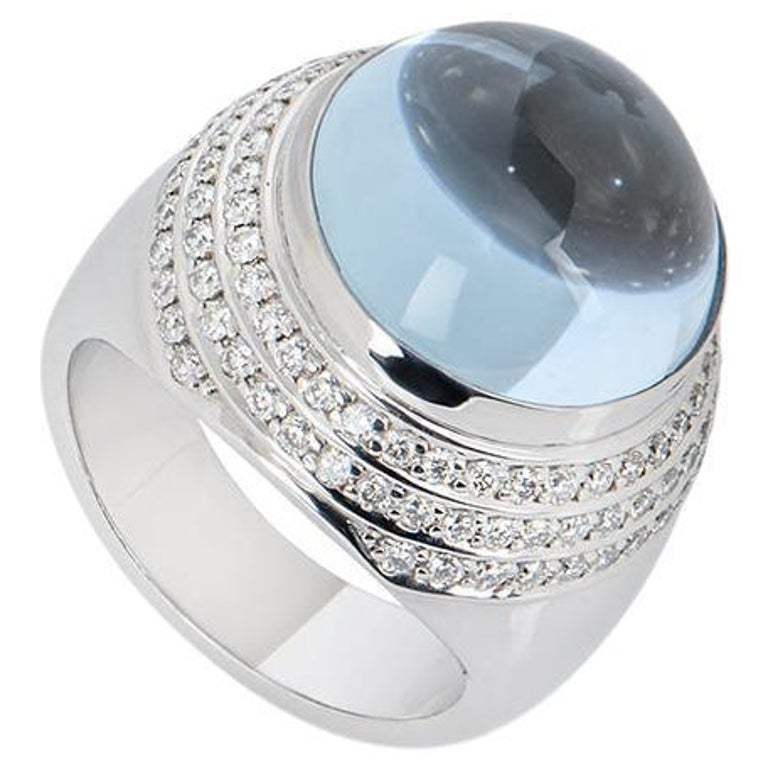 Theo Fennell White Gold Whisper Diamond & Aquamarine Ring For Sale