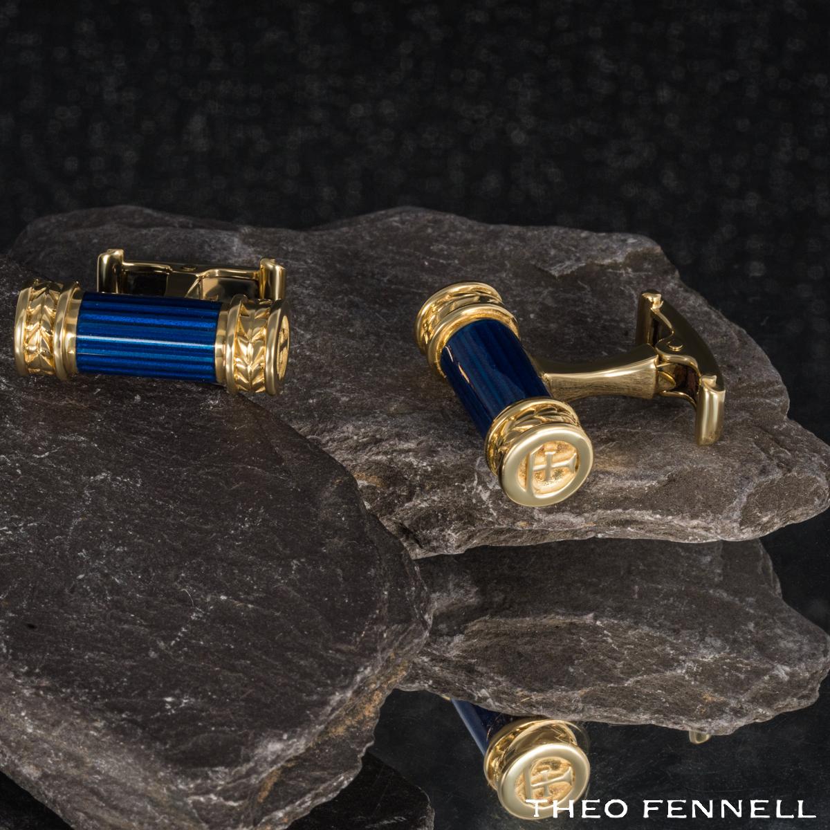 Theo Fennell Yellow Gold Blue Enamel Cufflinks In Excellent Condition For Sale In London, GB