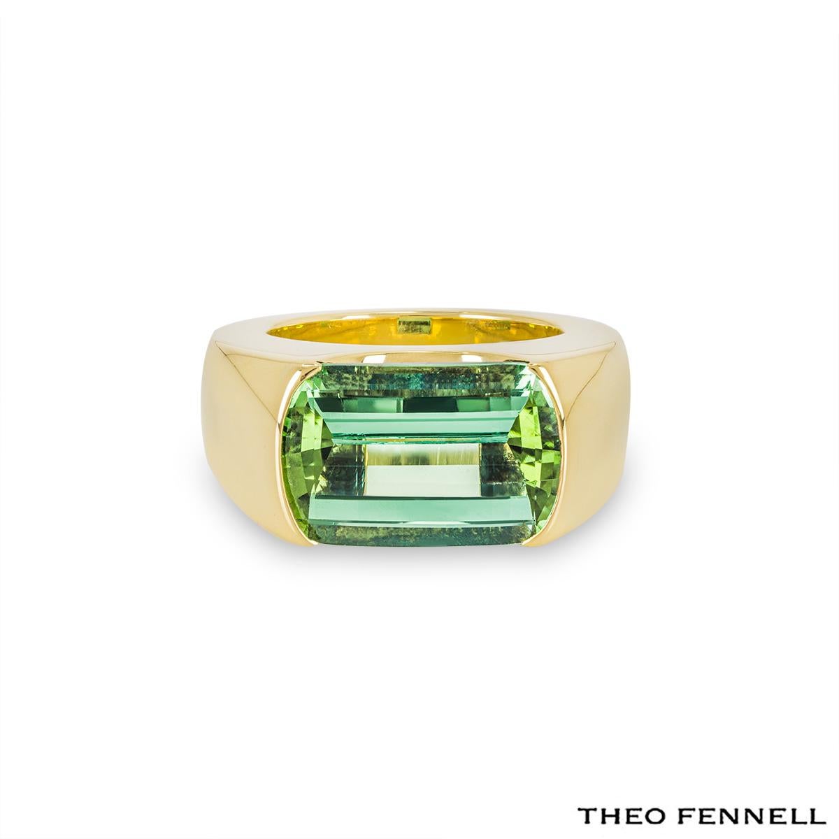Fennell Gelbgold Namibian Grüner Turmalin Arc Ring 12,44 Karat (Baguetteschliff)