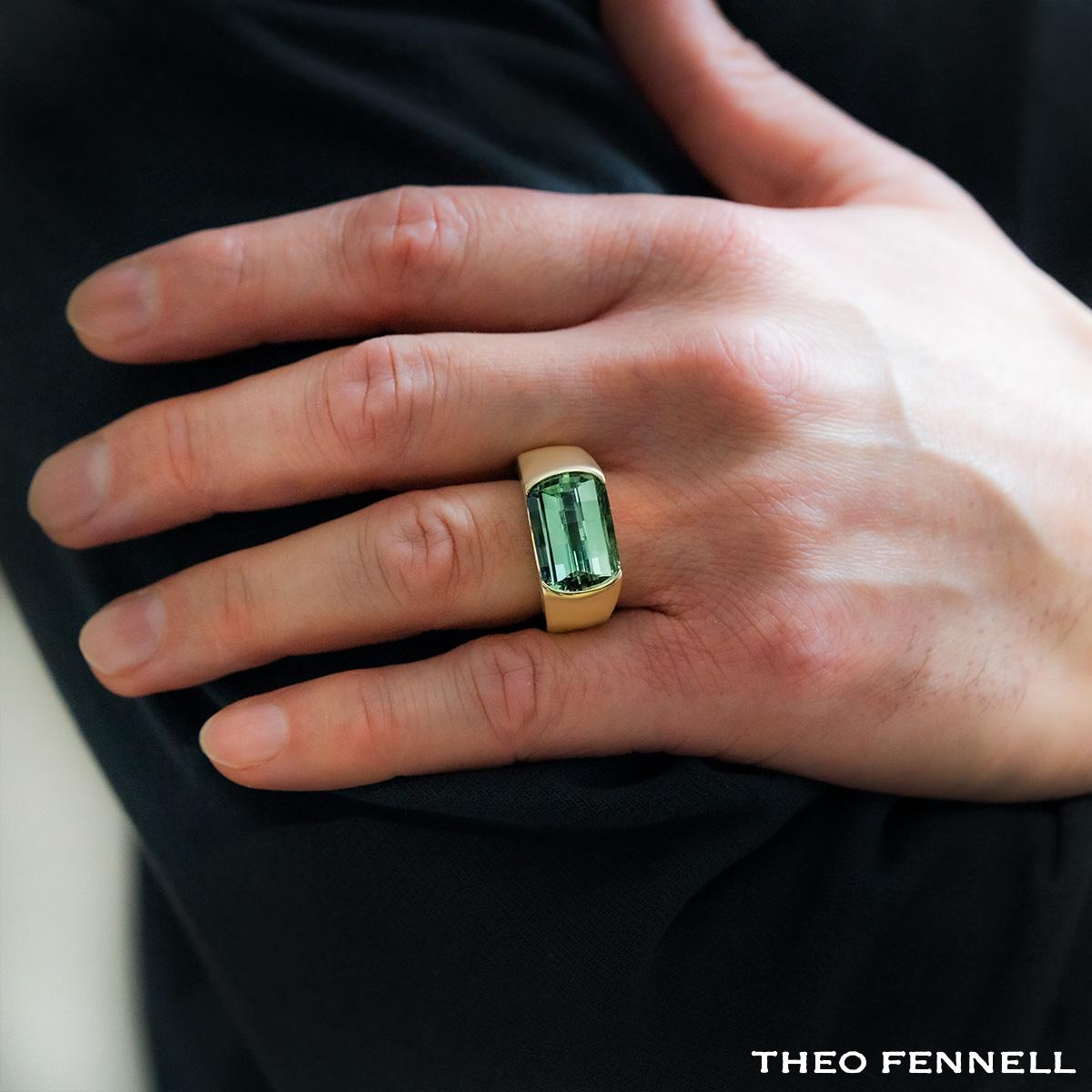 Fennell Gelbgold Namibian Grüner Turmalin Arc Ring 12,44 Karat für Damen oder Herren