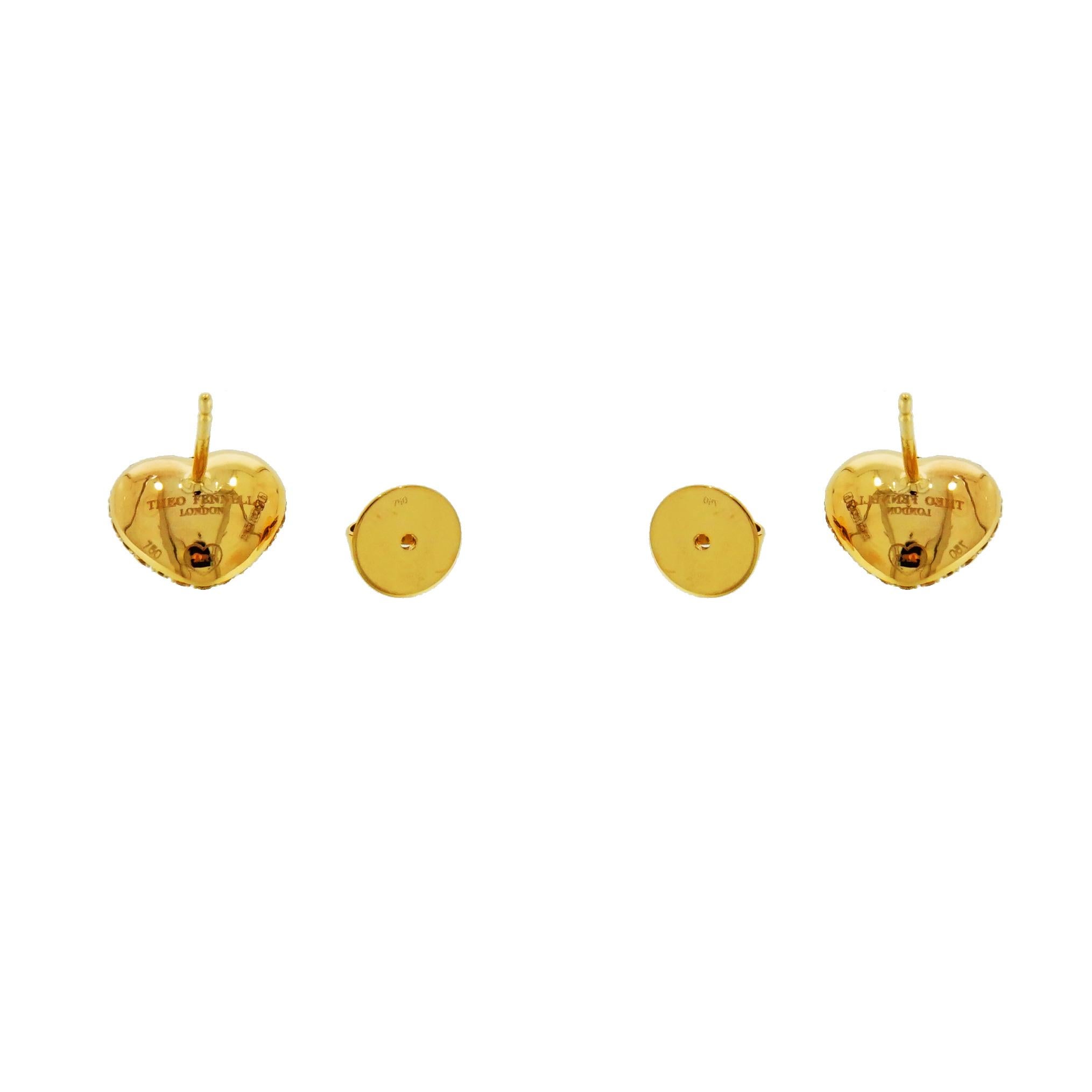 Round Cut Theo Fennell Yellow Sapphire Pave Heart Yellow Gold Earrings
