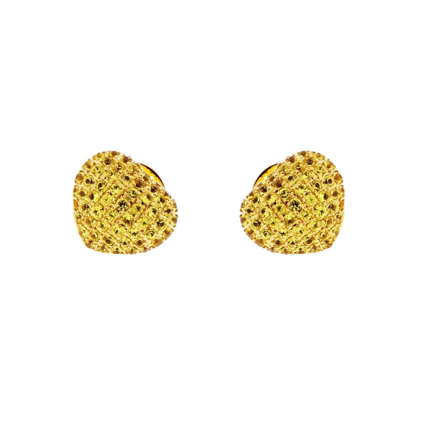 Theo Fennell Yellow Sapphire Pave Heart Yellow Gold Earrings