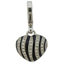 Theo Fennell Zebra Diamond Enamel Gold Heart Pendant