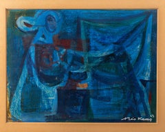 Theo Kerg : "Remailleuse bretonne", peinture, techniques mixtes sur papier - 1953