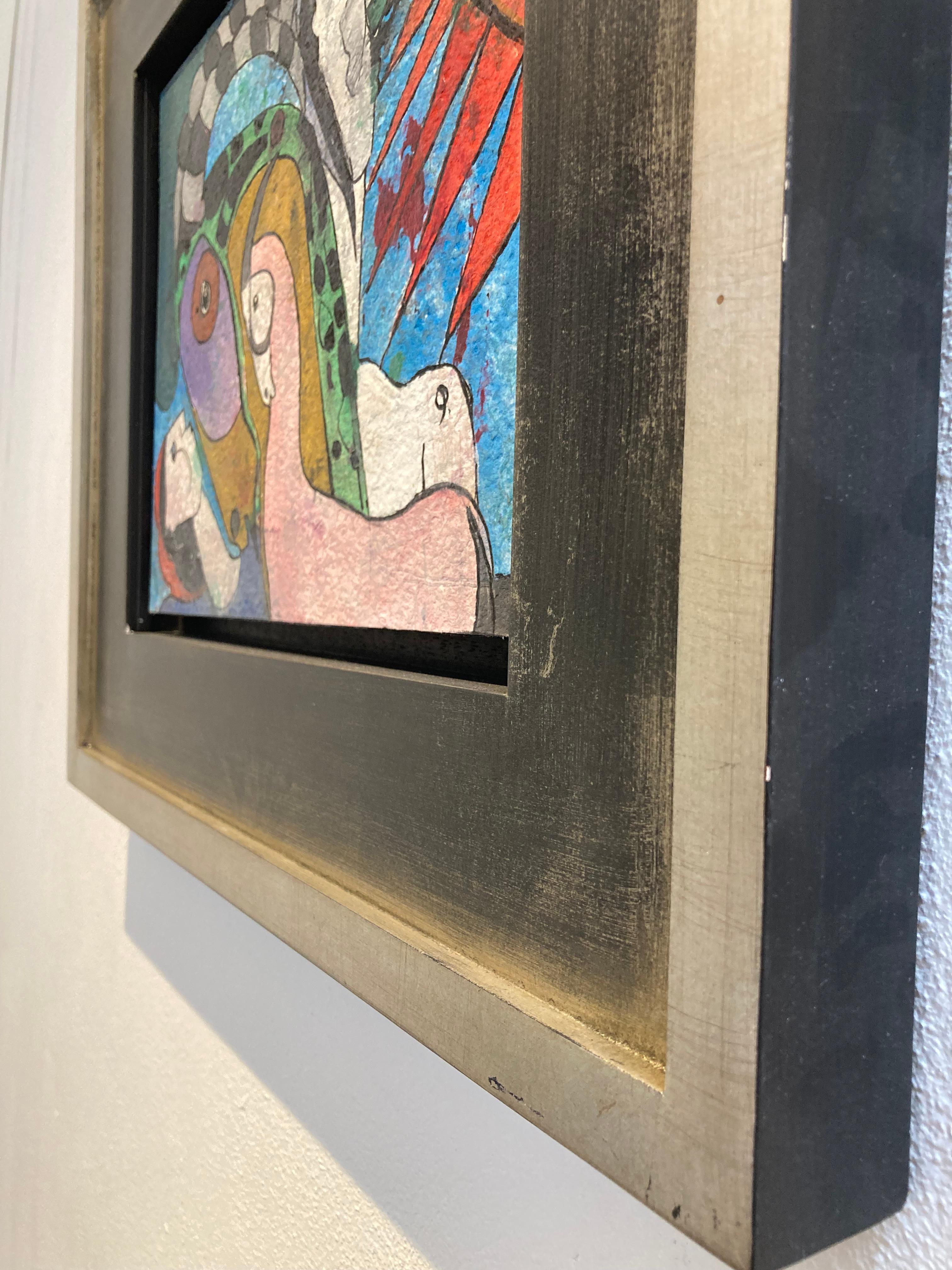 Cabra Montes Mixed Media Painting Framed Goat Sun En Stock - Figurative Painting Marrón de Theo Mackaay