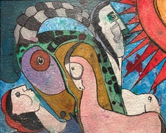 Cabra Montes Mixed Media Painting Encadré Goat Sun En stock