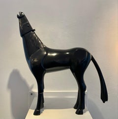 Arabian Black Horse Bronze Sculpture  Contemporary In Stock 