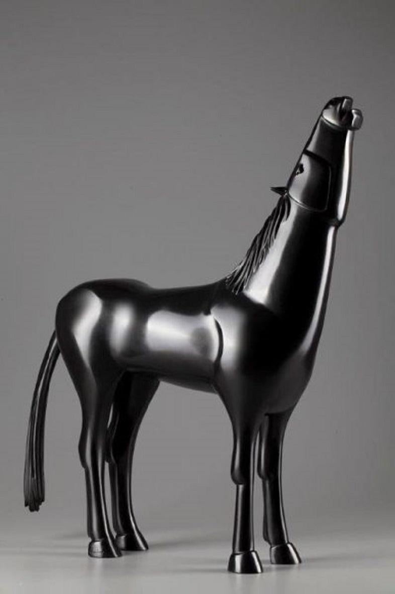 Theo Mackaay Figurative Sculpture - Arabian Black Horse Bronze Sculpture  Contemporary In Stock 