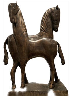Sculpture en bronze représentant des chevaux et le réalisme néerlandais, en stock 