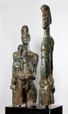 Familia Große Bronzeskulptur Mutter Vater Kind Draußen und drinnen