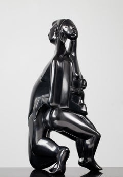 Sculpture en bronze Family Familia, enfant de parents noirs, en stock