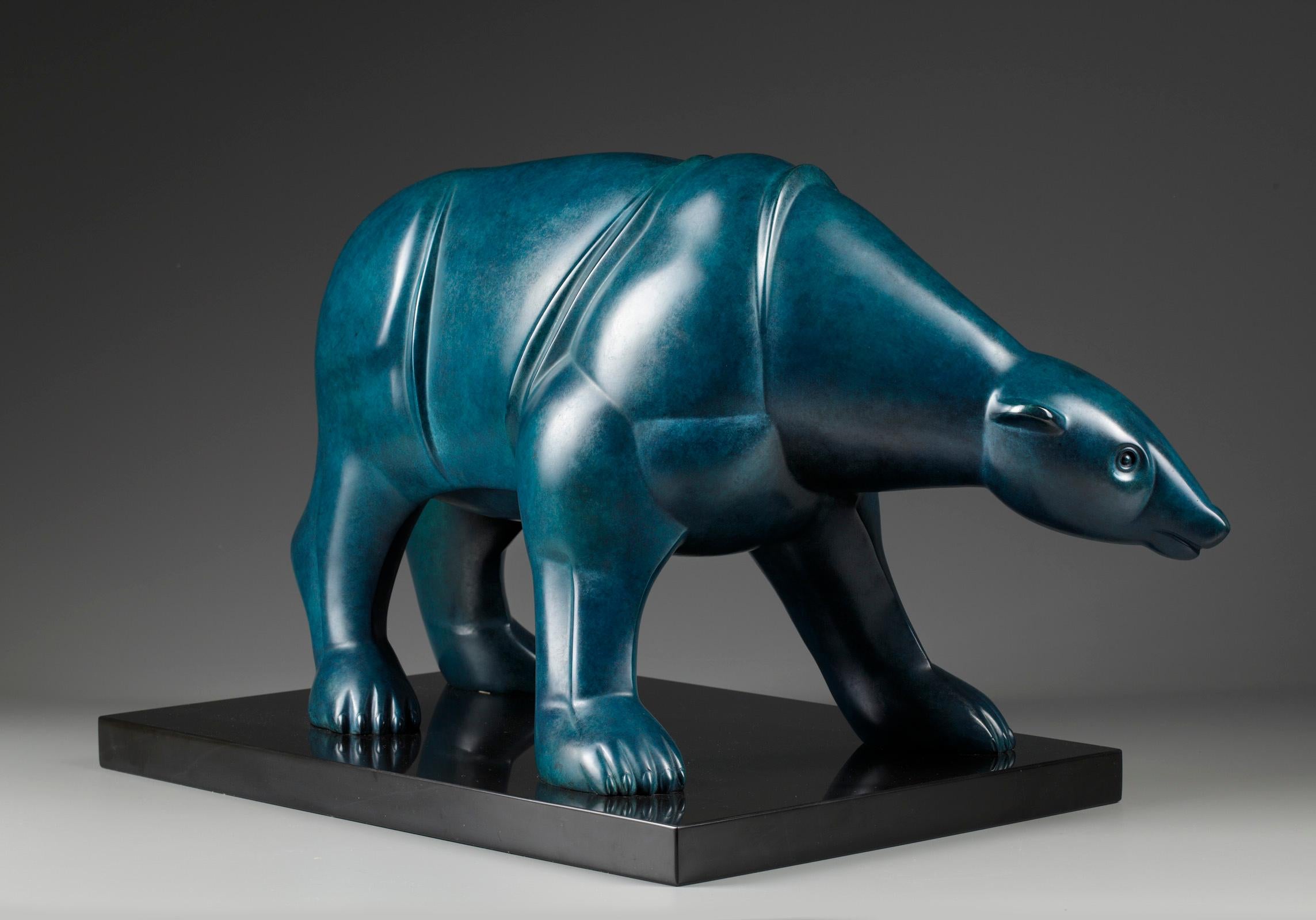 IJsbeer Polar Bear Bronze Sculpture Animal Blue Green Patina In Stock For Sale 1