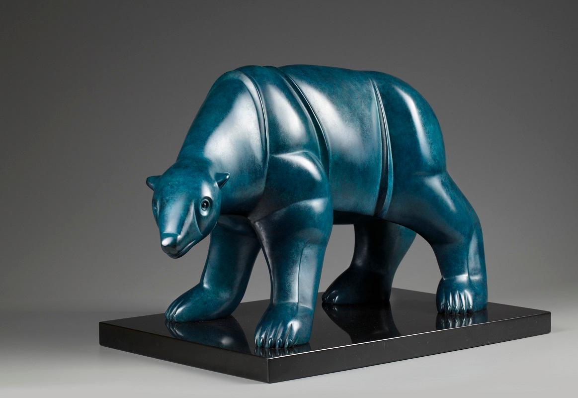 Theo Mackaay Figurative Sculpture - IJsbeer Polar Bear Bronze Sculpture Animal Blue Green Patina In Stock