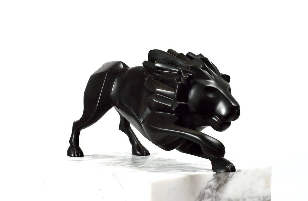 Figurative Sculpture Theo Mackaay - Sculpture en bronze signée du signe du zodiaque Leeuw Lio Lion Constellation Astrology Patine noire