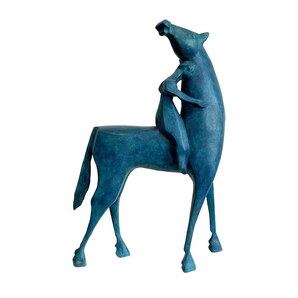 Theo Mackaay Figurative Sculpture - Little Man on Horse Paard met Kind Horse with Child Bronze Sculpture In Stock 