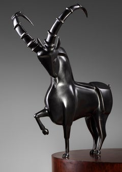 Steenbok Capricon Zodiac Bronze Sculpture Black Contemporary