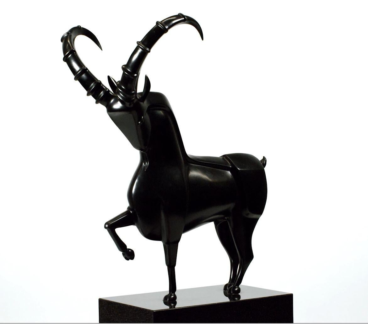 Theo Mackaay Figurative Sculpture - Steenbok Capricon Zodiac Bronze Sculpture Black Contemporary