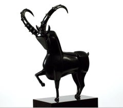 Steenbok Capricon Zodiac Bronze Sculpture Black Contemporary