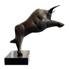 Saltoro Bronze Sculpture Bull Jumping Jump 