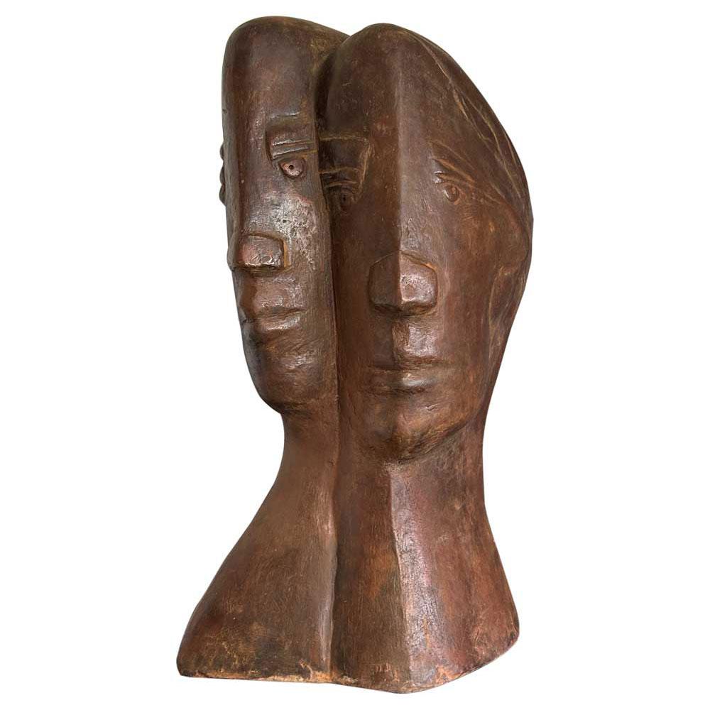 Theo Mackaay Figurative Sculpture - Two Faces Verlangen Desire Bronze Sculpture Dutch Head Portrait Double In Stock