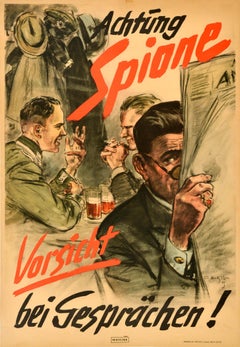 Original Vintage Propaganda Poster Beware Of Spies Achtung Spione Germany WWII