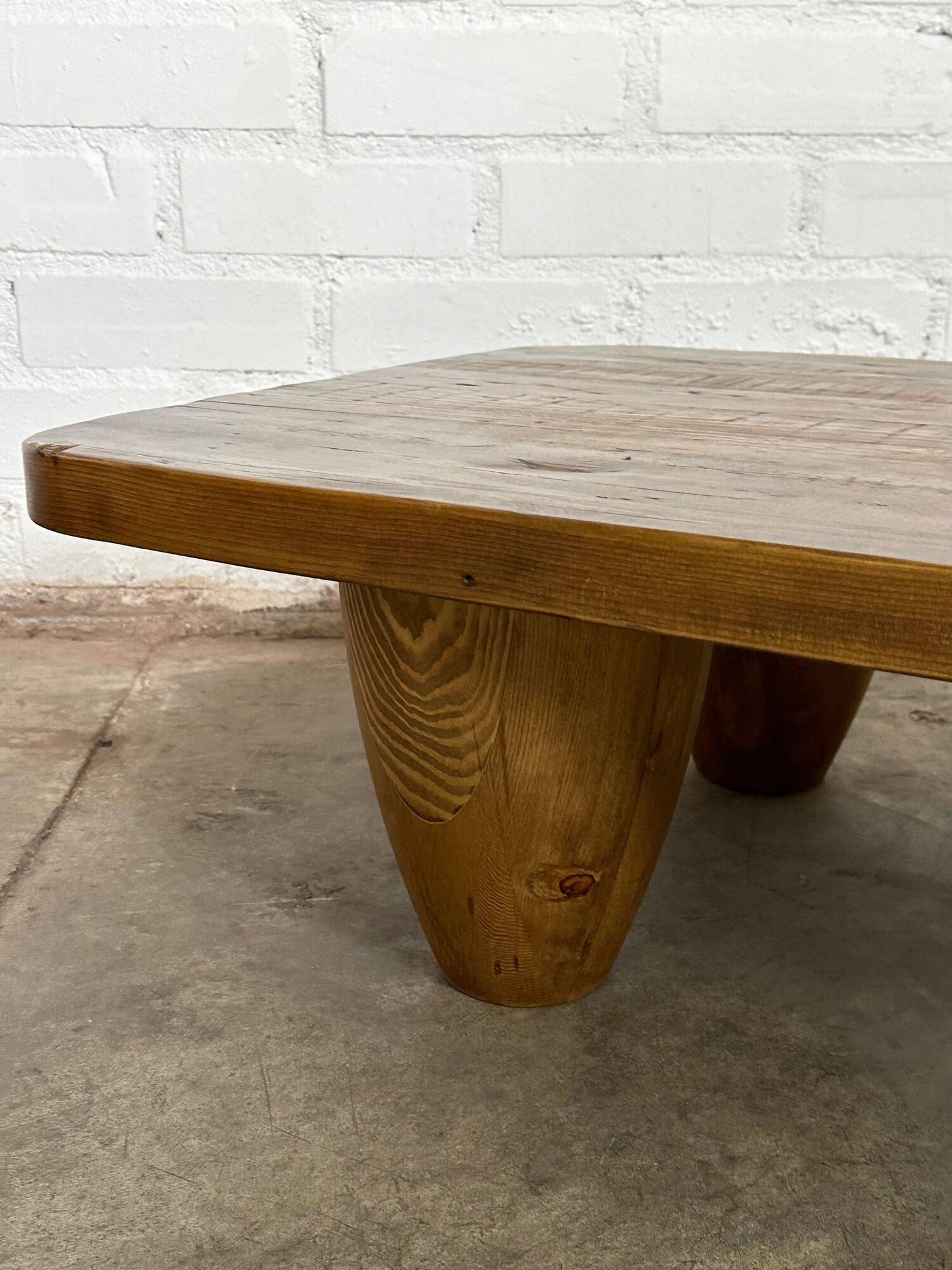 Mid-Century Modern “Theo” Primitive Coffee Table by Penny Six- Light Stain