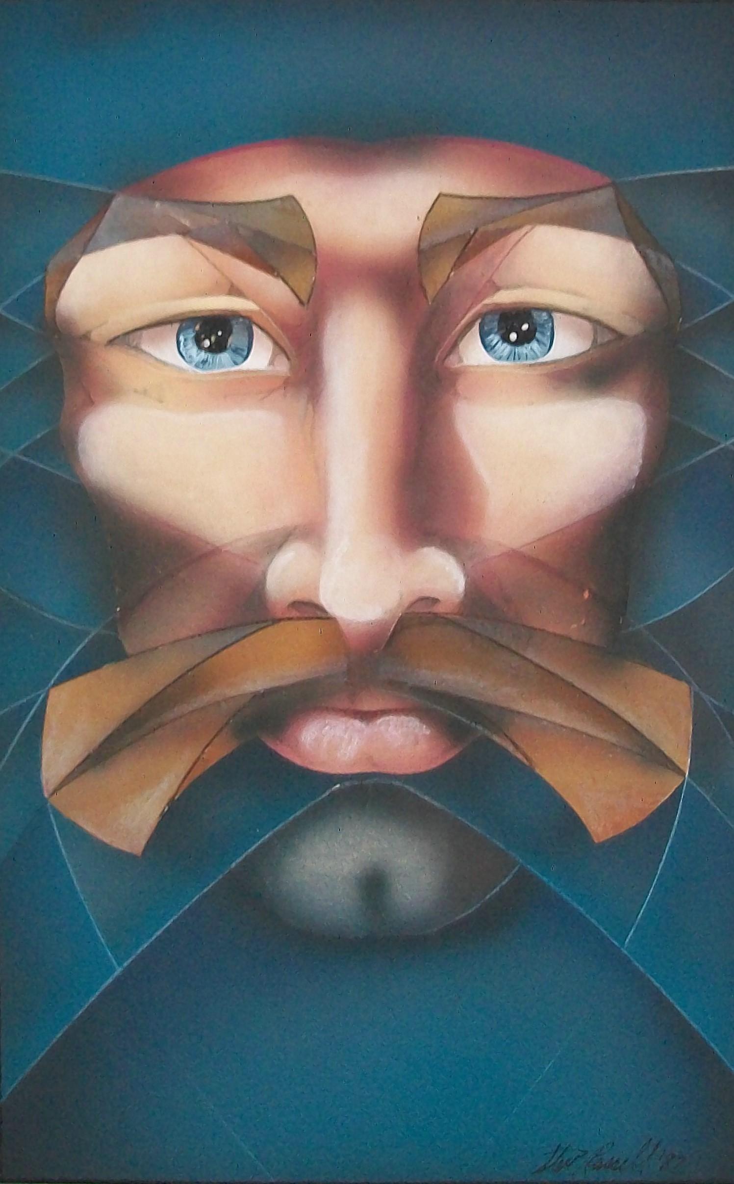 THEO RUSSELL  Kubistisches Airbrush-Portrtgemlde  signiert  Kanada  um 1982 im Angebot 3