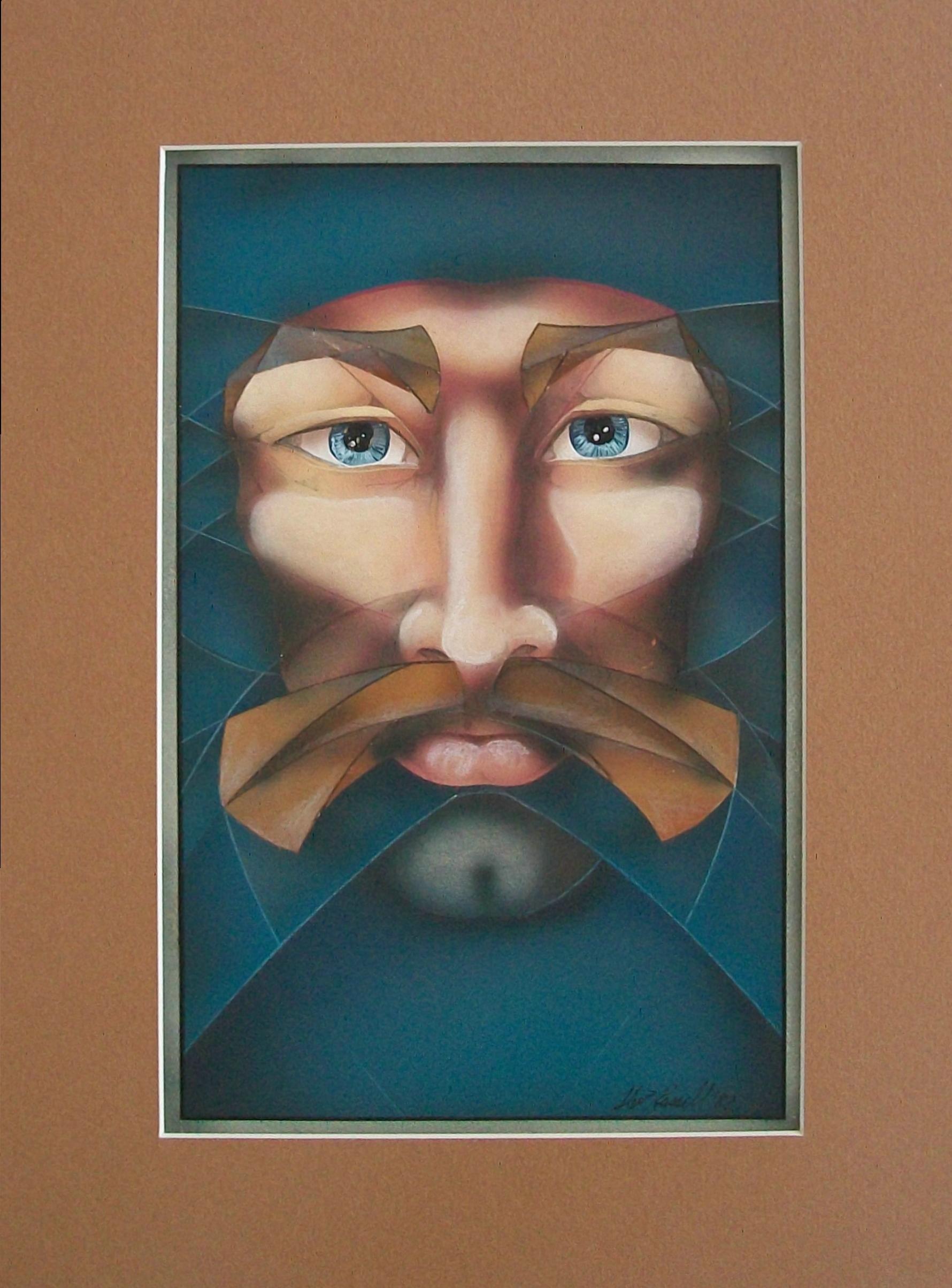 THEO RUSSELL  Kubistisches Airbrush-Portrtgemlde  signiert  Kanada  um 1982 (Moderne) im Angebot