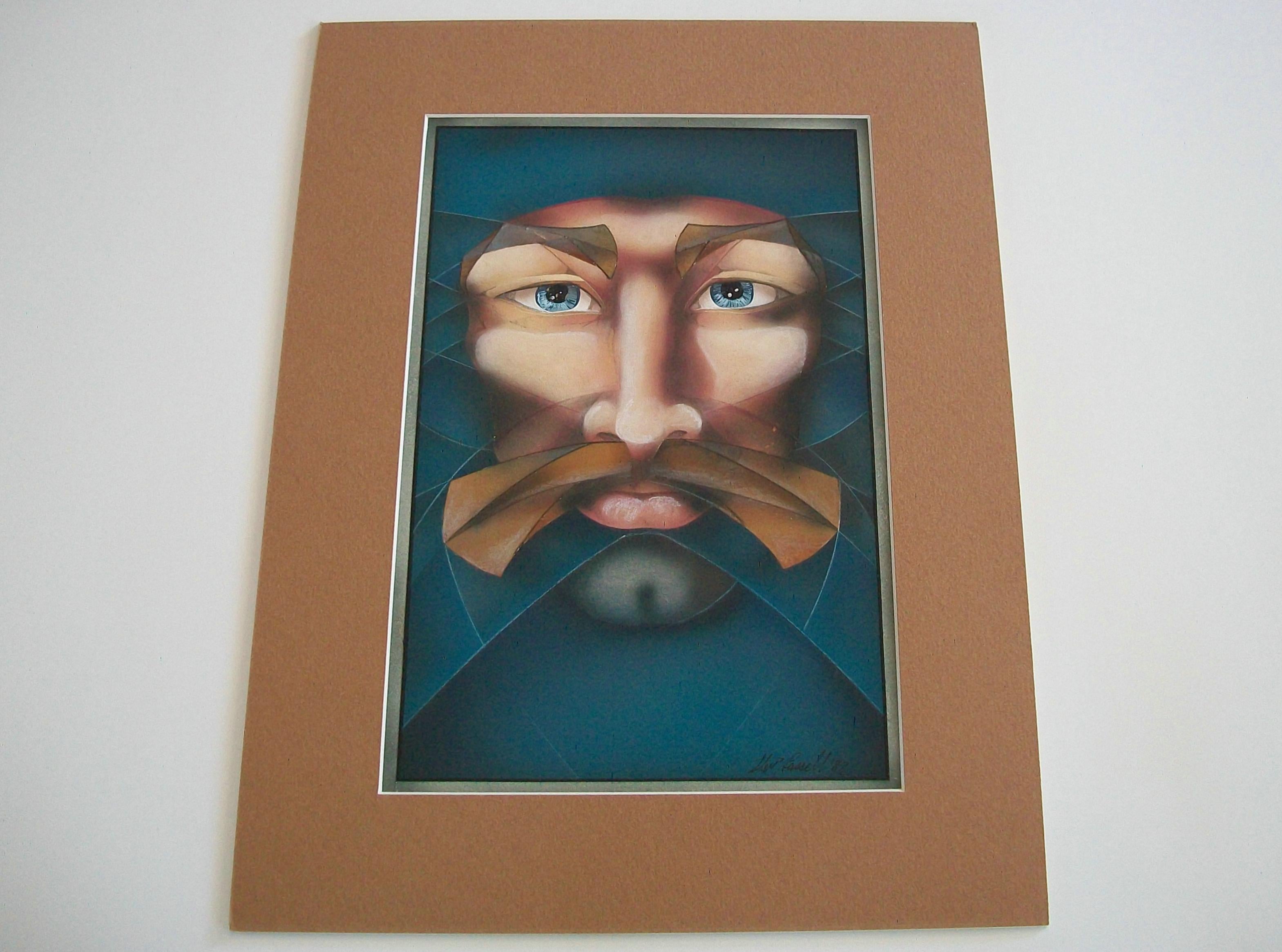 THEO RUSSELL  Kubistisches Airbrush-Portrtgemlde  signiert  Kanada  um 1982 (Handbemalt) im Angebot