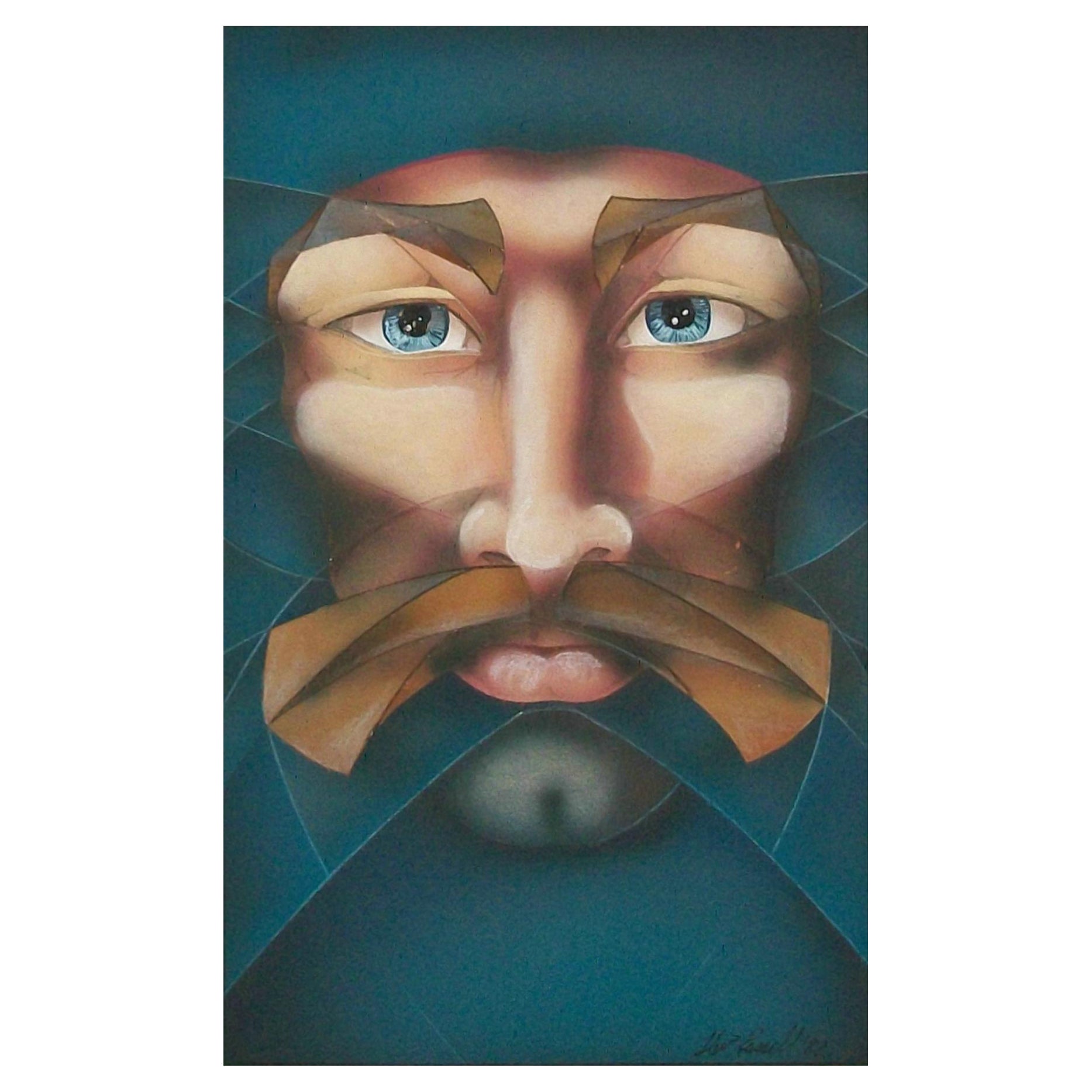 THEO RUSSELL  Kubistisches Airbrush-Portrtgemlde  signiert  Kanada  um 1982 im Angebot