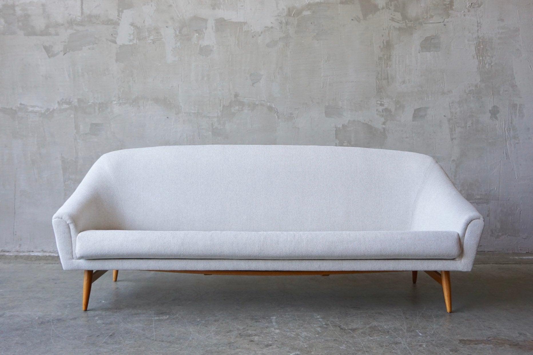 Upholstery Theo Ruth Attributed Bracket Back Sofa in Off-White Tweed