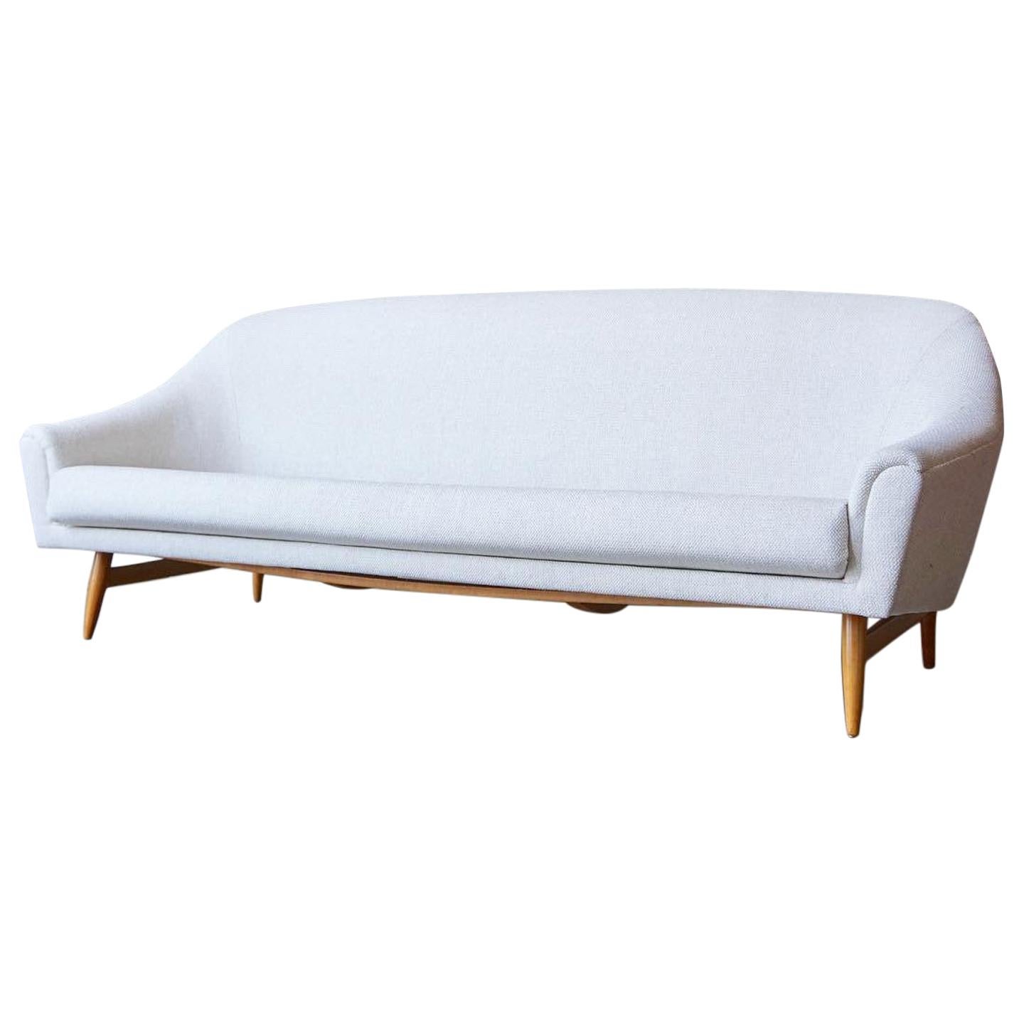 Theo Ruth Attributed Bracket Back Sofa in Off-White Tweed
