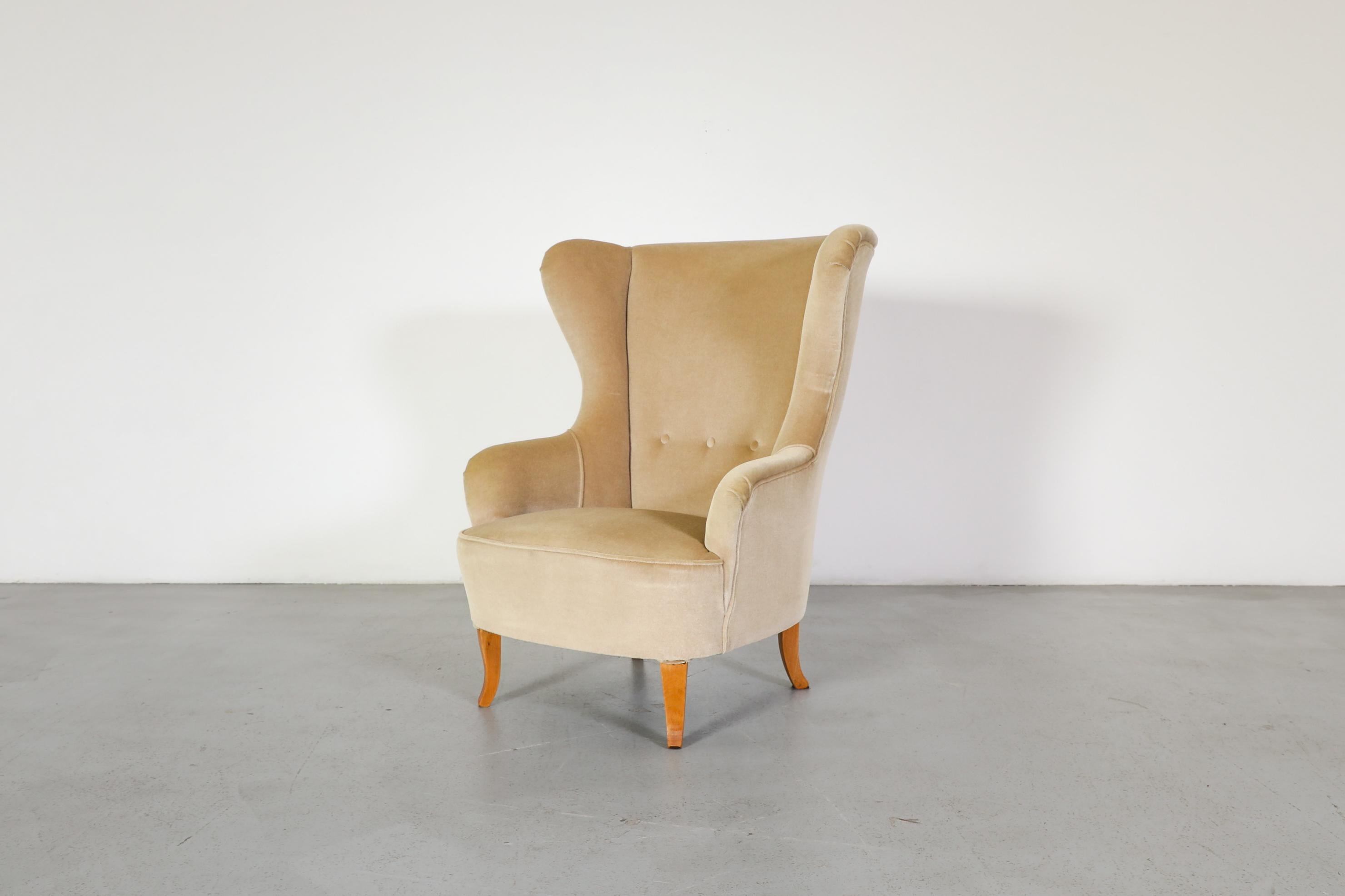 Silla de salón Theo Ruth de mohair beige para Artifort, mediados del siglo XX holandés Moderno de mediados de siglo en venta