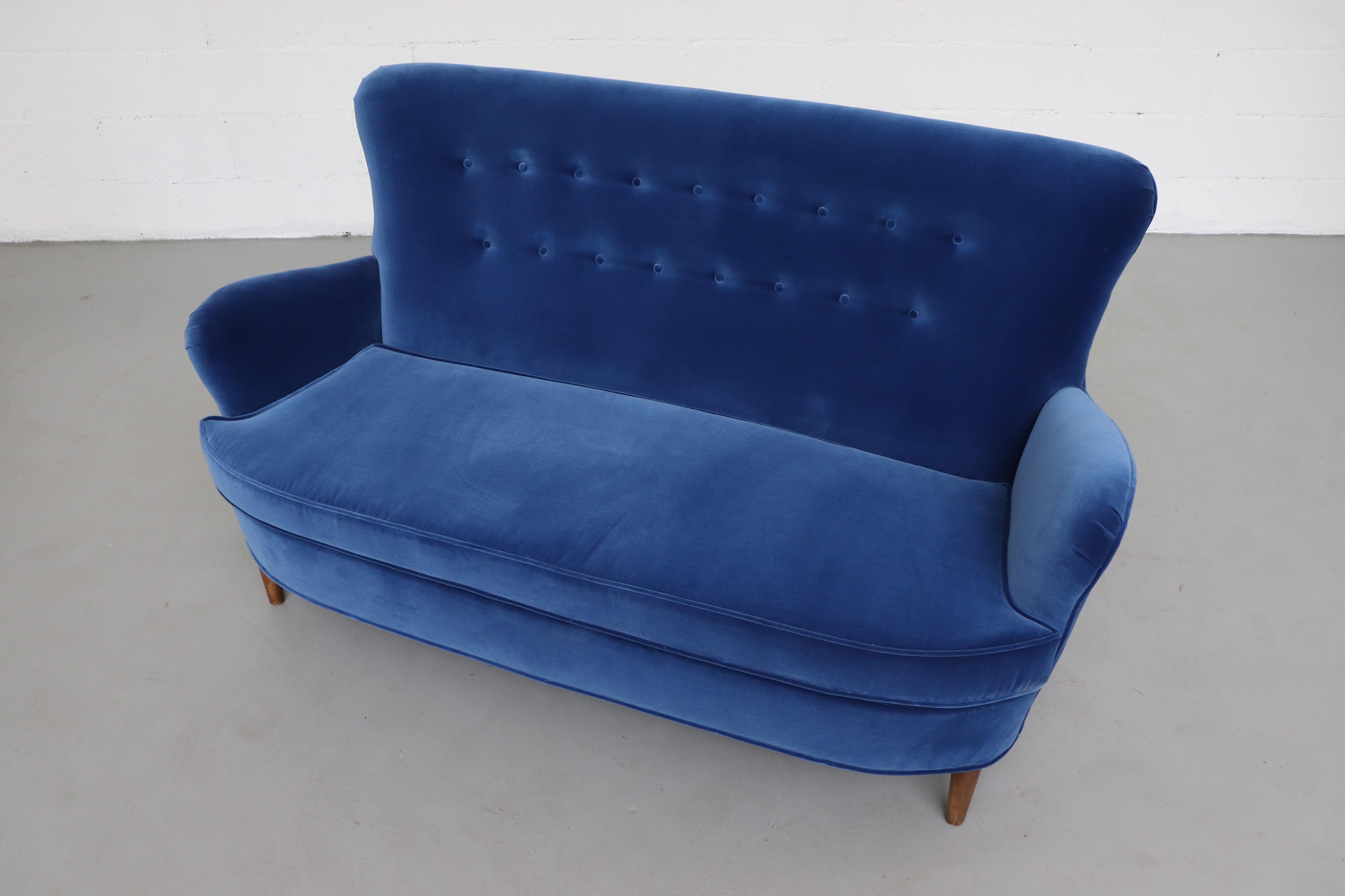 Mid-Century Modern Theo Ruth Cobalt Blue Sofa by Artifort